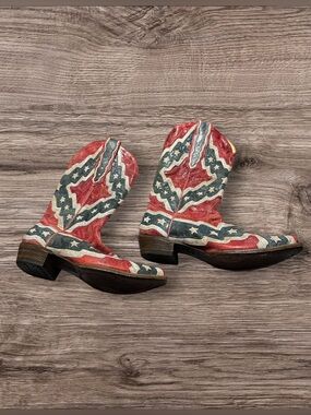 Corral Vintage Confederate Rebel Flag Leather Western Boots Mens 10 EE